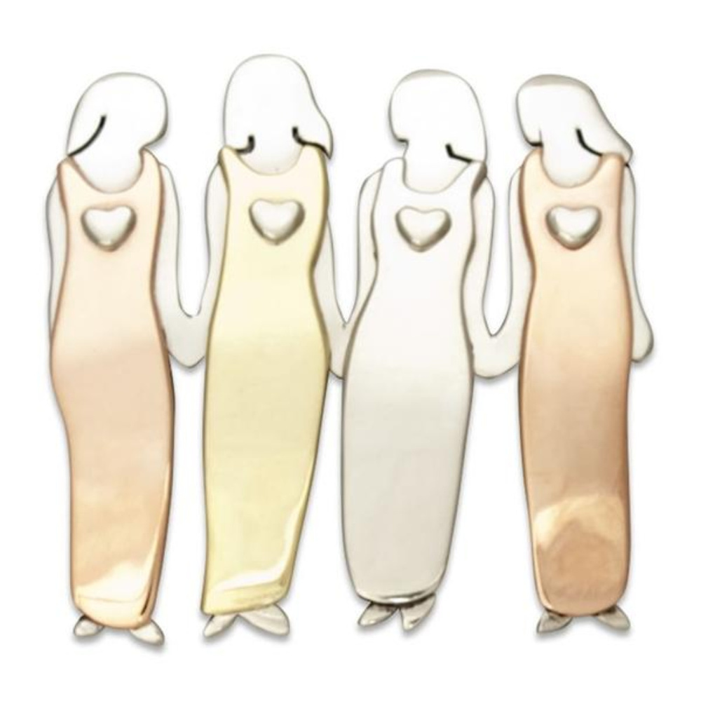 Four Sisters Pin in Alpacca, Copper & Brass, NWT